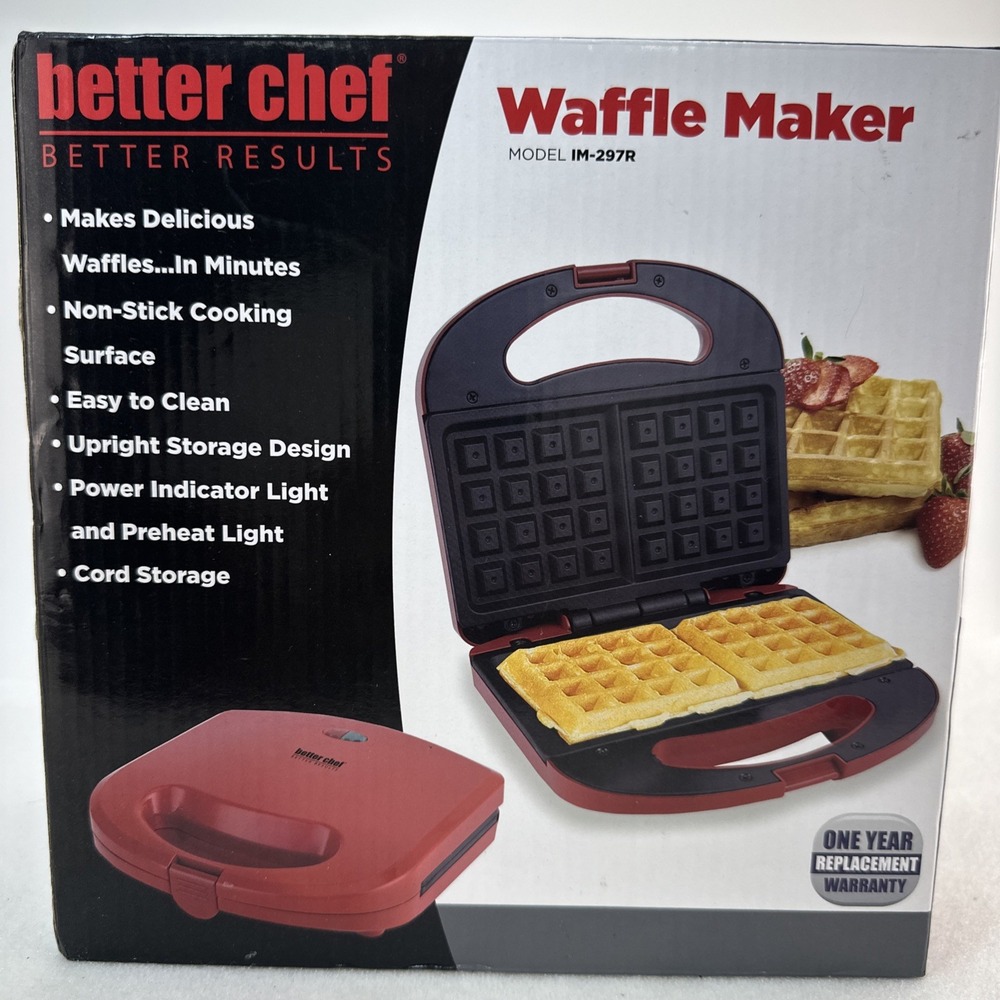 Better Chef IM-297R Non-Stick Electric Waffle Maker Red New Open Box